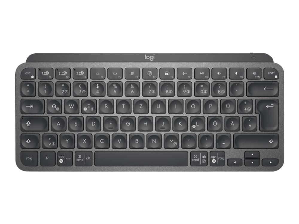 Logitech MX Keys Mini, Mini, RF Wireless + Bluetooth, Näppäimen saksikytkin, QWERTY, Grafiitti