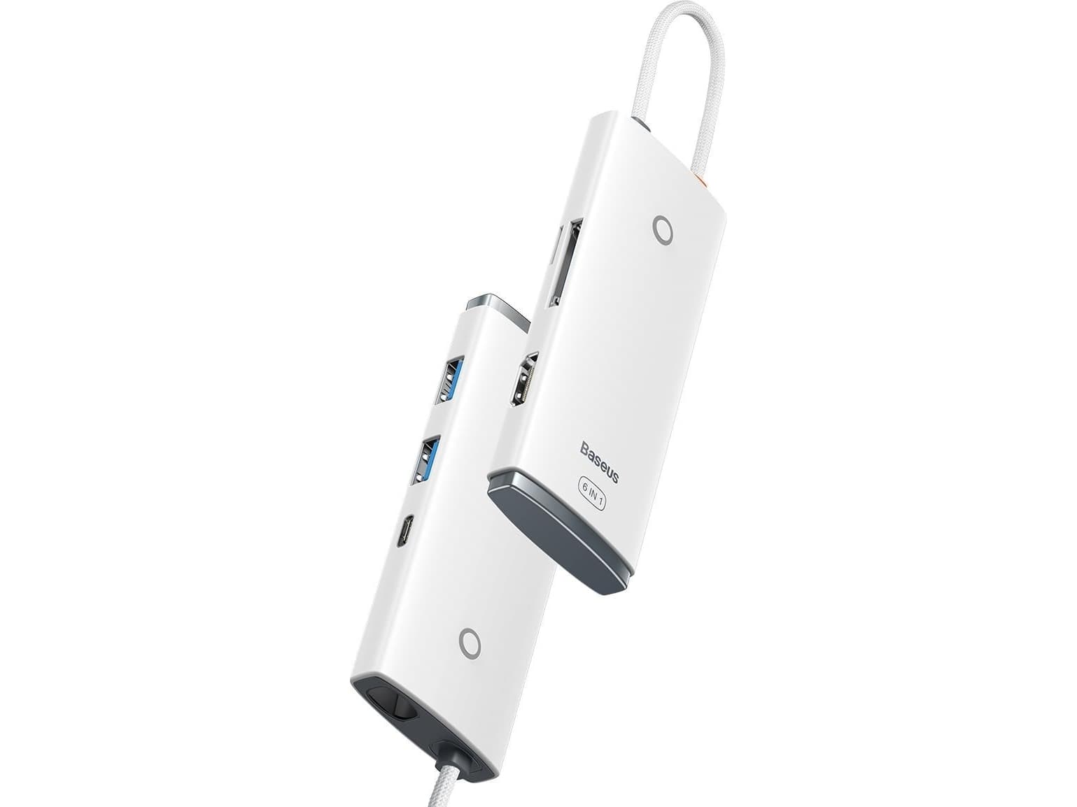 Baseus Lite -sarjan USB-C 6in1 Hub 2x USB 3.0 + USB-C PD + HDMI + SD/TF (valkoinen)