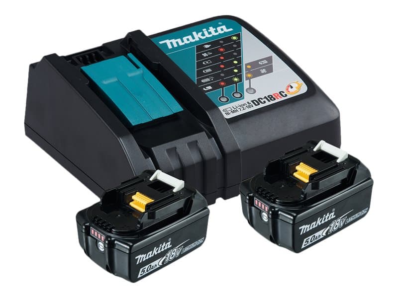 Makita DC18RC - Akkulaturi + akku 2 x - Li-Ion - 5 Ah - 90 Wh - 1 x akkujen laturi