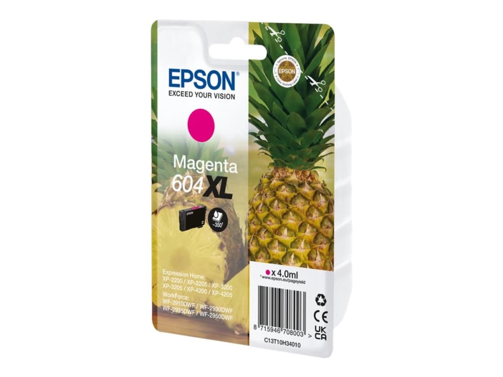 Epson 604XL, Korkea (XL) värintuotto, 4 ml, 350 sivua, 1 kpl, Kertapakkaus