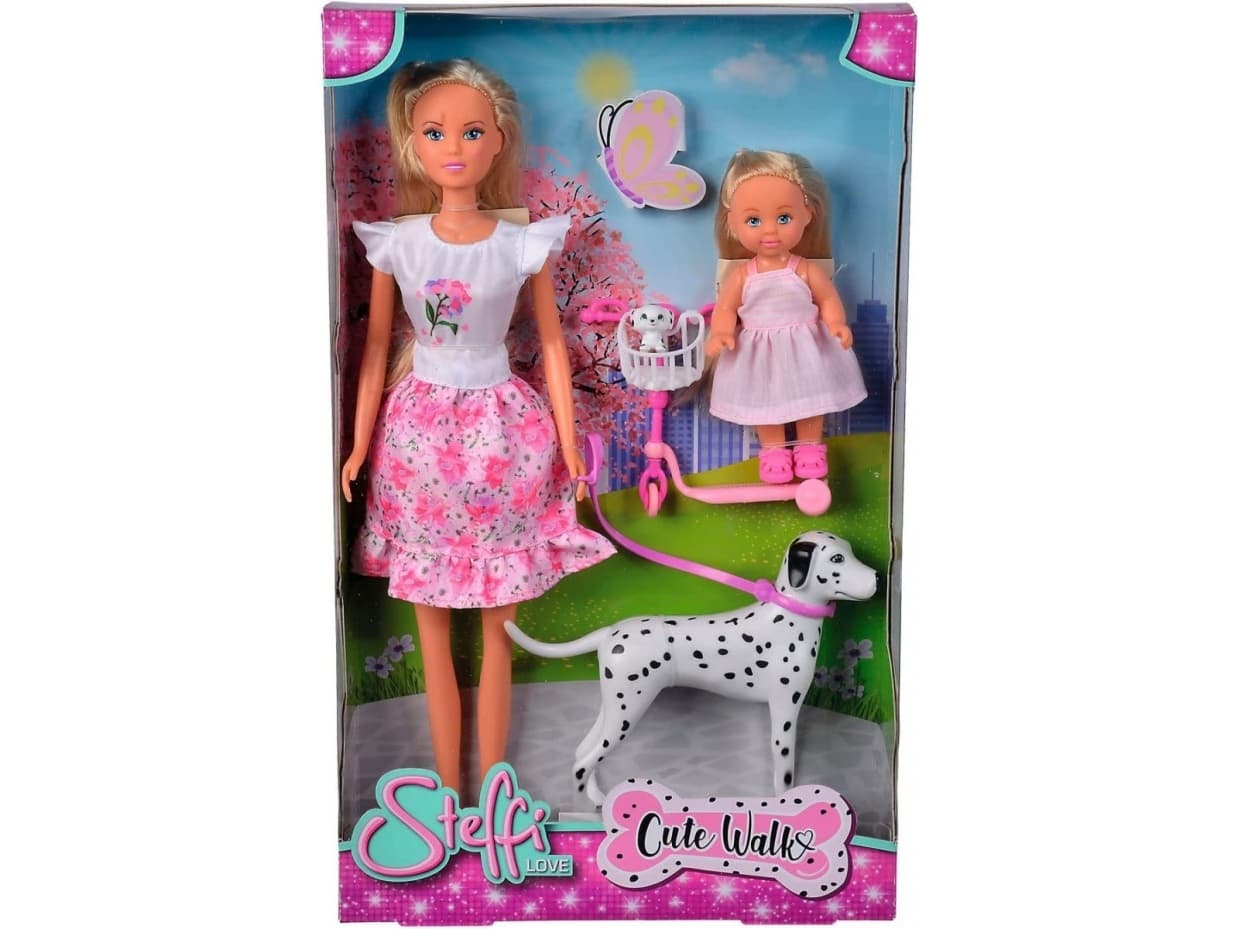 Simba 29cm STEFFI AKC DOLL kävelyllä koiran kanssa WB WB
