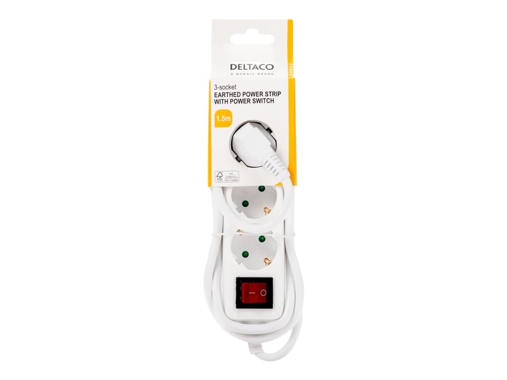 Deltaco GT-0350, 1,5 m, 3 AC-pistorasia(a), Sisätila, Tyyppi E / F, Type F (CEE 7/4), Kulmikas