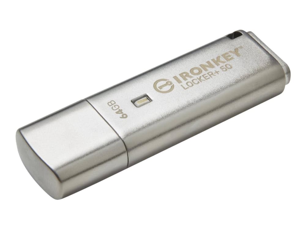 Kingston Technology IronKey Locker+ 50, 64 GB, USB A-tyyppi, 3.2 Gen 1 (3.1 Gen 1), 145 MB/s, Suojus, Hopea