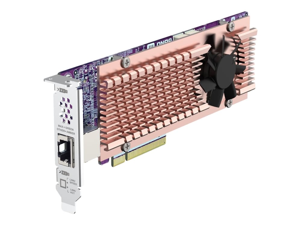 QNAP QM2-2P410G1T - Lagringskontrol med 10GBASE-T-portti - M.2 - PCIe 4.0 x4 (NVMe) - lavprofil - PCIe 4.0 x8 - for QNAP TDS-h2489FU-4309Y-64, h2489FU-4314, h2489FU-4314-128, h2489FU-4314-256, TVS-h1288