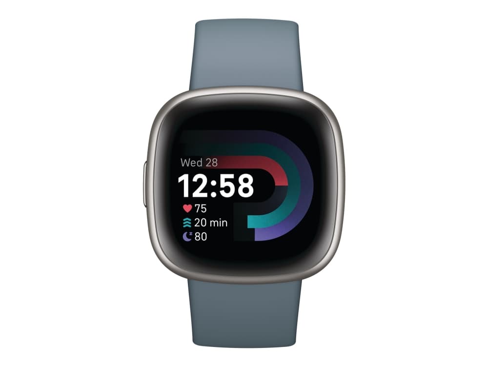 Fitbit Versa 4 - 40 mm - platina - älykello rannekkeella - vesiputouksen sininen - rannekkeen koko: S/L - NFC, Bluetooth
