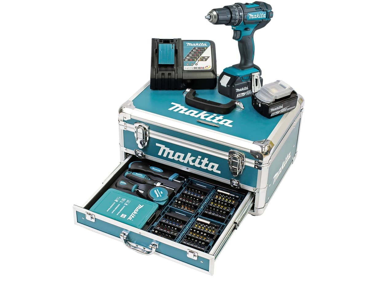 Makita DHP482RFX9 - Vasaraporakone/ruuvinväännin - akkuporakone - avaimeton porapatruuna 13 mm - 62 N-m - 2 akkua, mukana laturi - 18 V