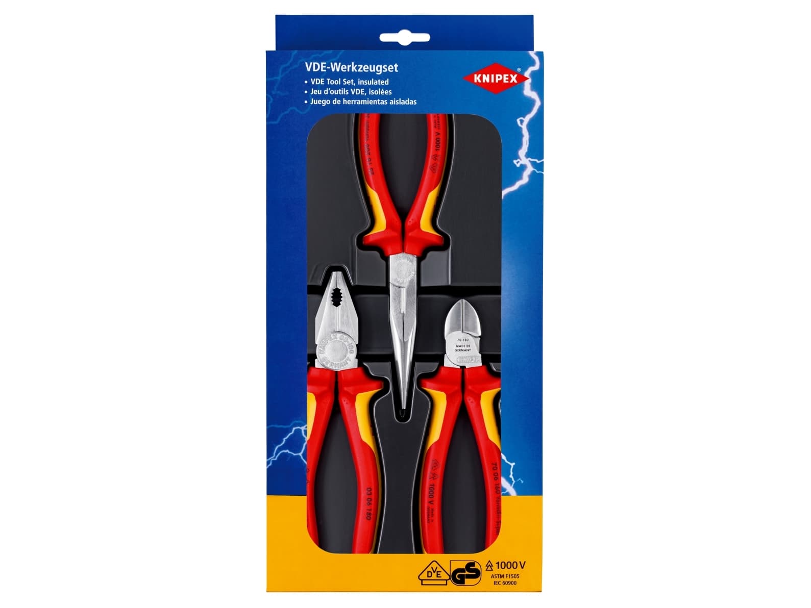 Knipex 00 20 12, Punainen, Keltainen, 170 mm, 40 mm, 370 mm, 960 g, 3 työkalua