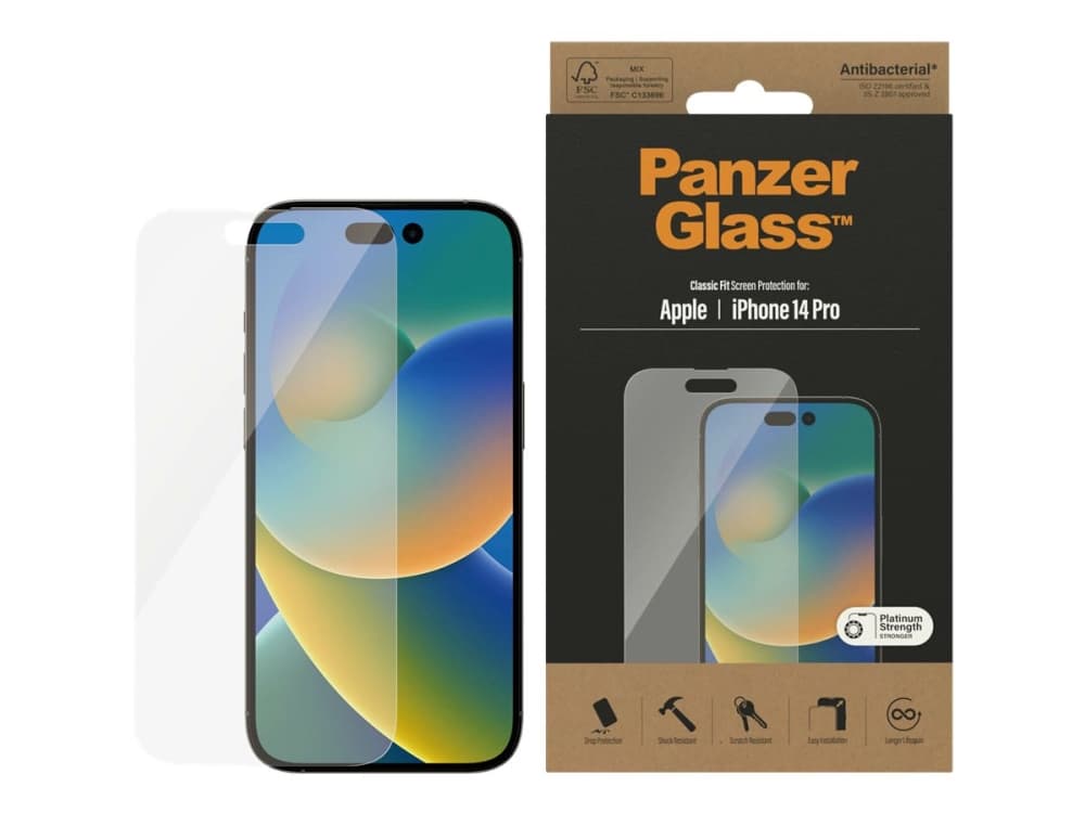 PanzerGlass™ | Antibakteerinen - Näytönsuoja matkapuhelimelle - Standard fit - Kristallinkirkas | Apple iPhone 14 Pro