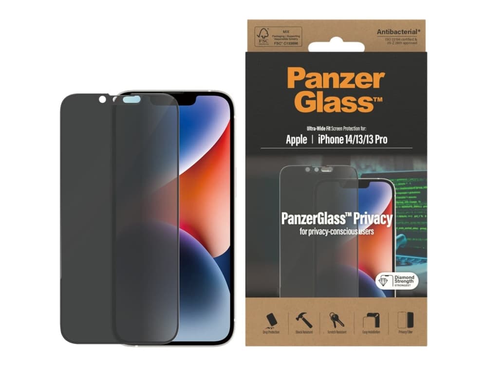 PanzerGlass™ | Privacy Edition- Skærmbeskytter matkapuhelimelle - Reunasta reunaan sopiva - rammefarve lajittelu | Apple iPhone 13/13 Pro/14