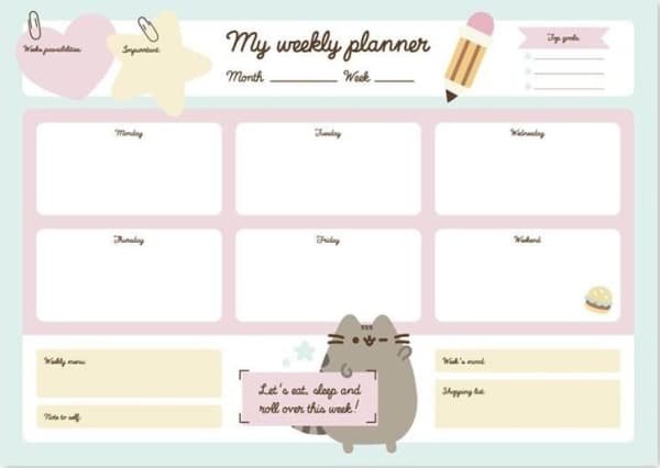 Pusheen - Viikkosuunnittelija Foodie-mallistosta 54 sivua A3-sivuinen
