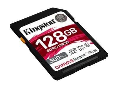 Kingston Technology Canvas React Plus, 128 GB, SD, Luokka 10, UHS-II, 300 MB/s, 260 MB/s