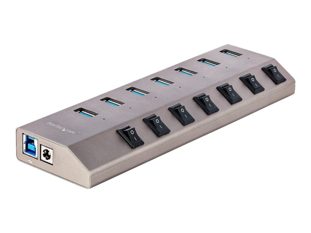 StarTech.com 7-porttinen USB-C-keskitin, jossa on erilliset On/Off-kytkimet, USB 3.0 5Gbps laajennuskeskitin, jossa on virtalähde, pöytätietokoneen/läppärin USB-C-USB-A-keskitin, 7x BC 1.2 (1,5A), USB Type C Hub - USB-C/A Host-kaapelit (5G7AIBS-USB-HUB-EU) - Keskitin - 7 x USB 3.2 Gen 1 - pöytätietokoneet