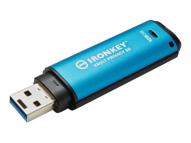 Kingston Technology IronKey Vault Privacy 50, 128 GB, USB A-tyyppi, 3.2 Gen 1 (3.1 Gen 1), 250 MB/s, Suojus, Sininen
