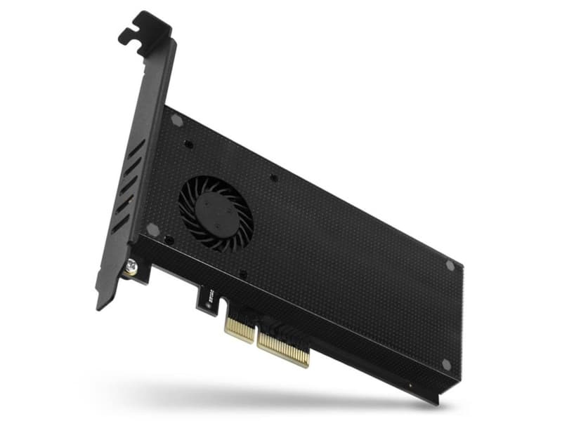 AXAGON PCEM2-DC PCIe-3.0-x4-sovitin, 1x M.2-NVMe, 1x M.2-SATA, jopa 22110 - aktiivinen jäähdytys