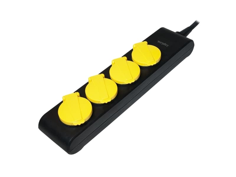 LogiLink LPS212, 1,4 m, IP44, Muovi, Musta, Keltainen, 4 AC-pistorasia(a), 16 A