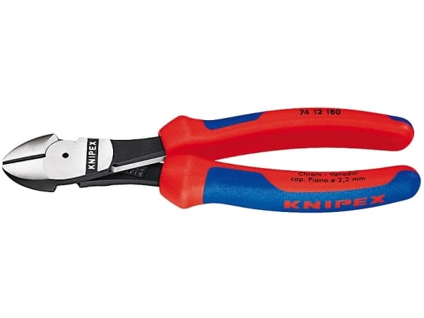 KNIPEX Tehopihdit 74 12 180pituus 180mm, viistetty leikkuureuna leikkuukyky pehmeä lanka 3,8mm leikkuukyky kova lanka 2,2mm