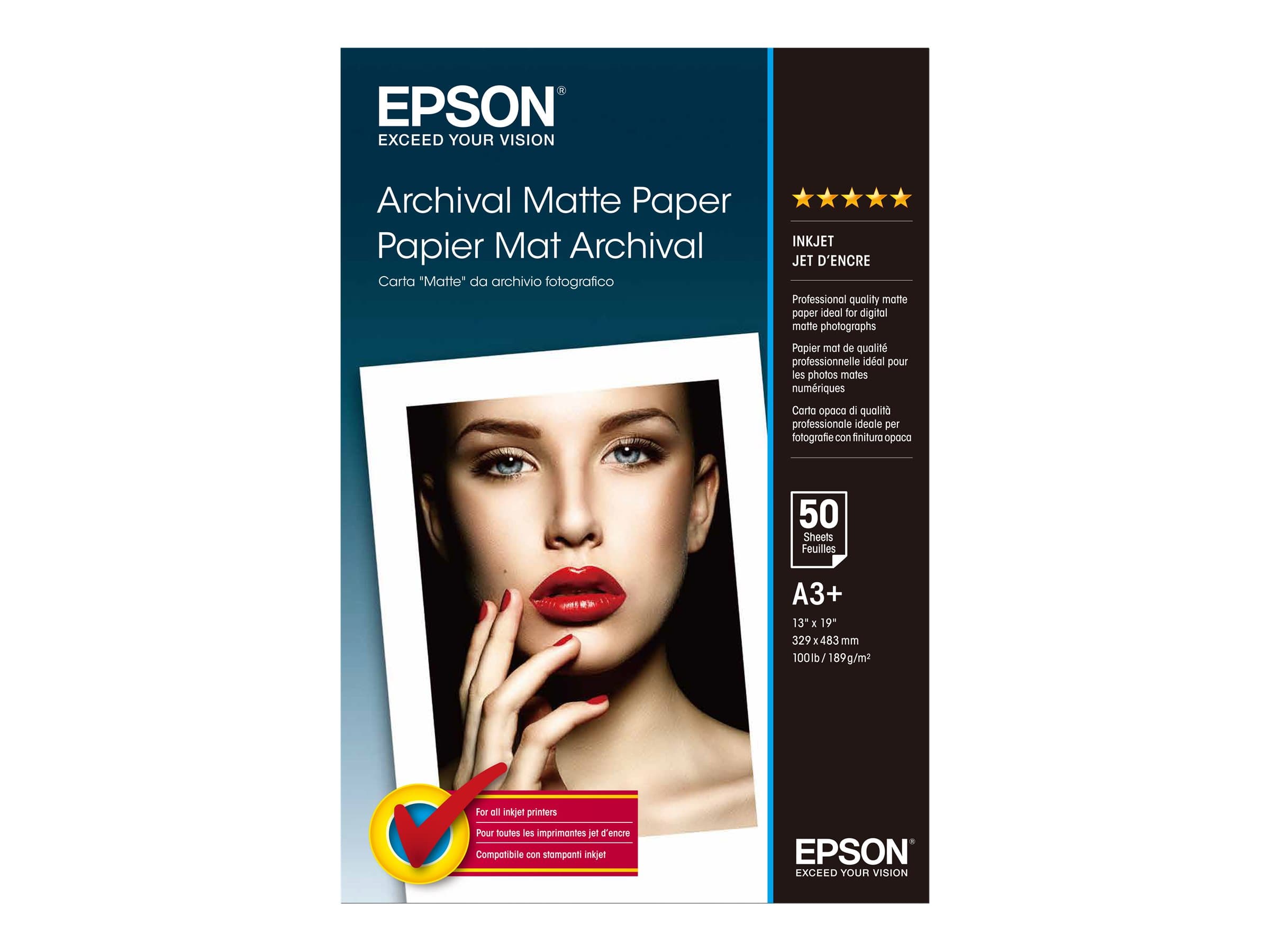 Epson Archival Matte Paper, DIN A3+, 189 g/m², 50 arkkia, Mustesuihkutulostus, A3+ (330x483 mm), Matta, 50 arkkia, 192 g/m², Valkoinen