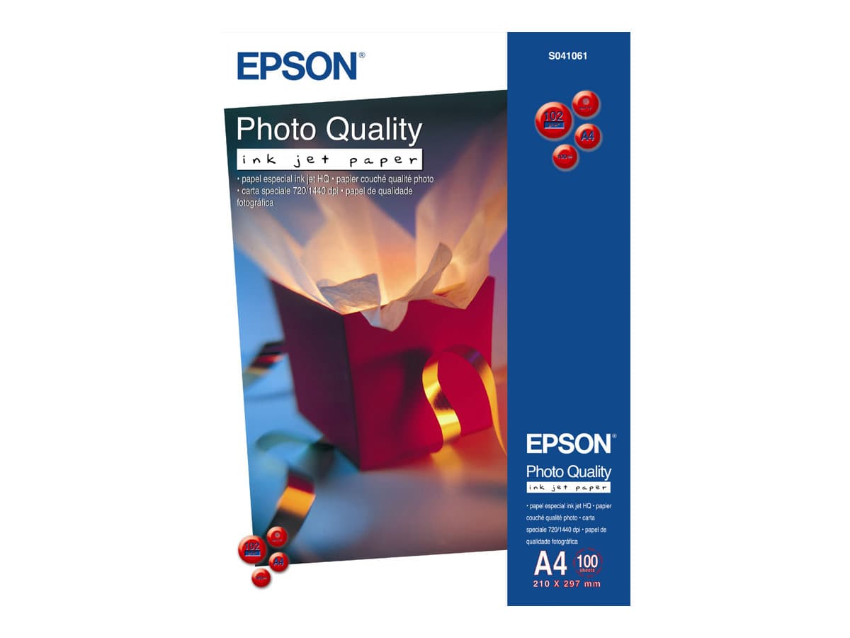 Epson Photo Quality Ink Jet Paper - matta - päällystetty - puhtaanvalkoinen - A4 (210 x 297 mm) - 102 g/m² - 100 arkkia paperia - EcoTank ET-2810, 2815, 2825, 2826, 2850, 2851, 2856, 4800, 4850 SureColor SC-P700, P900 - paperit EcoTank ET-2810, 2815, 2825, 2826, 2850, 2851, 2856, 4800, 4850 SureColor SC-P700, P900