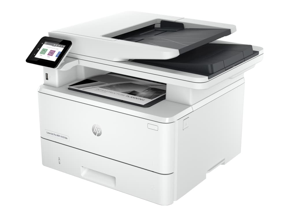 HP LaserJet Pro MFP 4102dw -tulostin, Mustavalkoinen, Tulostin varten Pienet ja keskikokoiset yritykset, Tulosta, kopioi, skann, Langaton Instant Ink -yhteensopiva tulostus älypuhelimelta tai tabletilta automaattinen asiakirjojen syöttö, Laser, Yksittäistulostus, 1200 x 1200 DPI, A4, Suoratulostus, Valkoinen