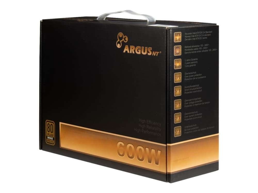 Argus BPS-600 - Strømforsyning (intern) - ATX12V 2.4 - 80 PLUS Bronze - AC 100/240 V - 600 Watt - aktiv PFC