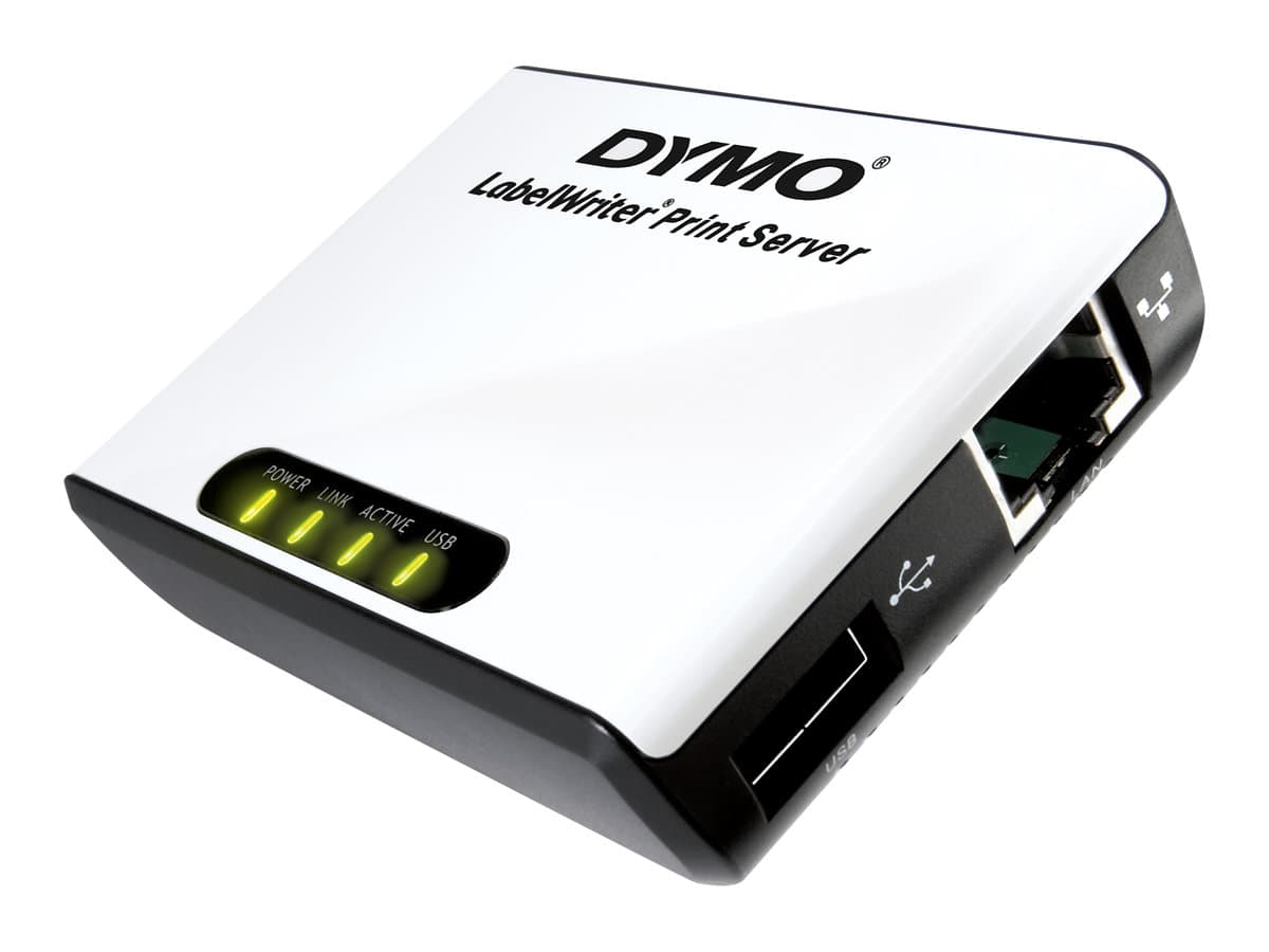 DYMO LabelWriter Print Server, Taiwan, Ethernet LAN, Windows Vista Business, Windows Vista Business x64, Windows Vista Home Basic, Windows Vista Home..., Mac OS X 10.3 Panther, Mac OS X 10.4 Tiger, Mac OS X 10.5 Leopard, Mac OS X 10.6 Snow Leopard, Mac..., Laatikko, 175 mm