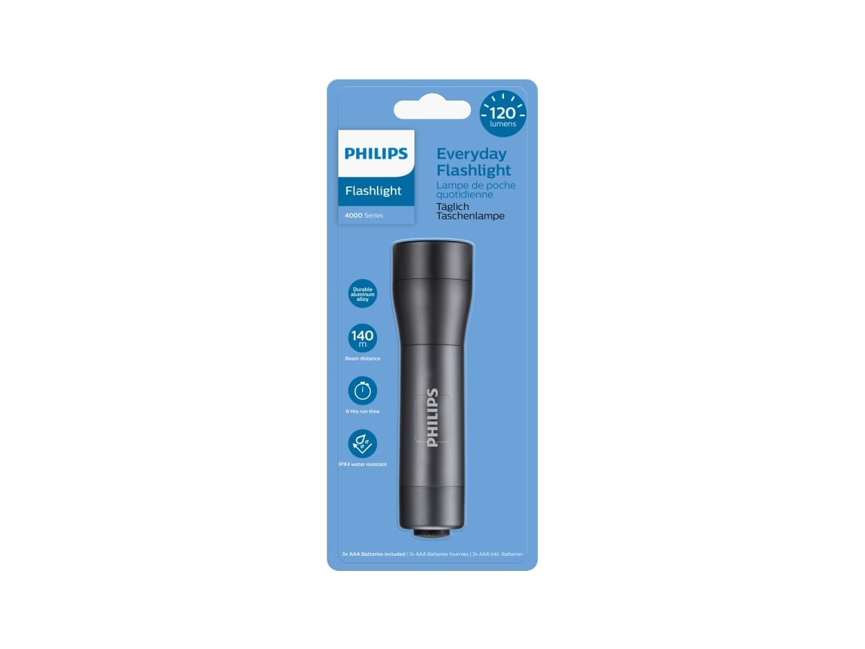 Philips 4000 series SFL4000T/10, Käsikokoinen taskulamppu, Musta, Alumiini, IPX4, LED, 120 lm