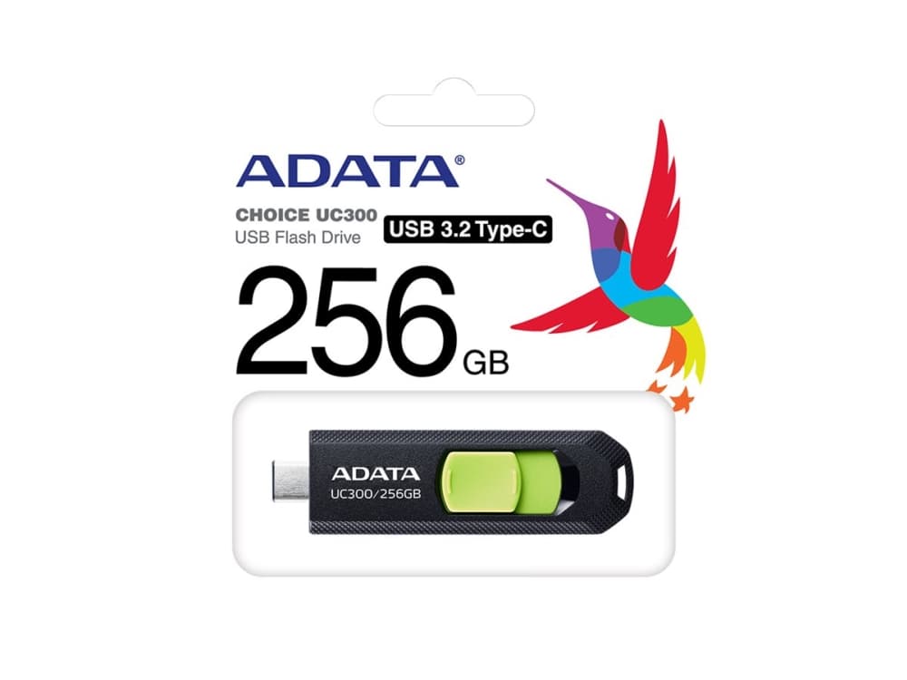 ADATA UC300, 256 GB, USB Type-C, 3.2 Gen 1 (3.1 Gen 1), 100 MB/s, Liuku, Musta, Vihreä