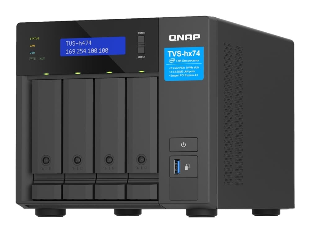 QNAP TVS-H474 - NAS-palvelin - 4 lokeroa - SATA 6Gb/s - RAID 0, 1, 5, 6, 10, JBOD, RAID TP, TM - RAM 8 GB - Gigabit Ethernet / 2.5 Gigabit Ethernet - iSCSI-tuki