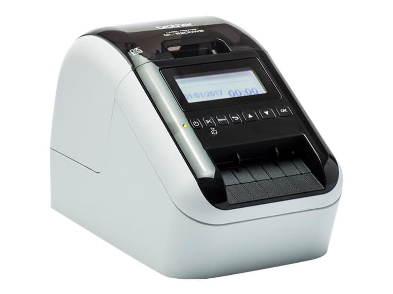 Brother QL-820NWBc - tarratulostin - kaksivärinen (yksivärinen) - suoralämpötulostus - rulla (6,2 cm) - 300 x 600 dpi - jopa 110 tarraa/min - USB 2.0, Bluetooth 5.2, Wi-Fi(n), LAN - leikkuri - kiiltävä musta, valkoinen