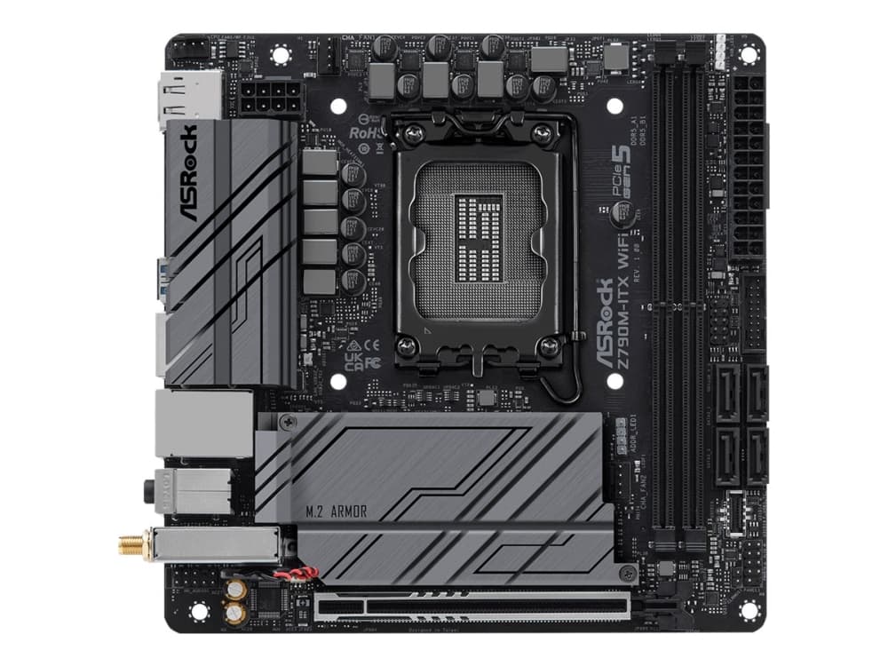 ASRock Z790M-ITX WiFi - Emolevy - mini ITX - LGA1700-asennuspaikka - Z790-piirisarja - Bluetooth, Gigabit LAN, 2.5 Gigabit LAN, Wi-Fi 6 - sisäinen grafiikka (CPU tarvitaan) - teräväpiirtoääni (7.1-kanavainen)