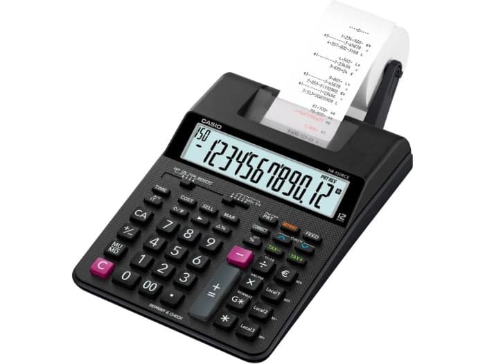 Casio HR-150RCE, Työpöytä, Tulostuslaskin, 12 lukua, 1 linjat, AC/Akku, Musta