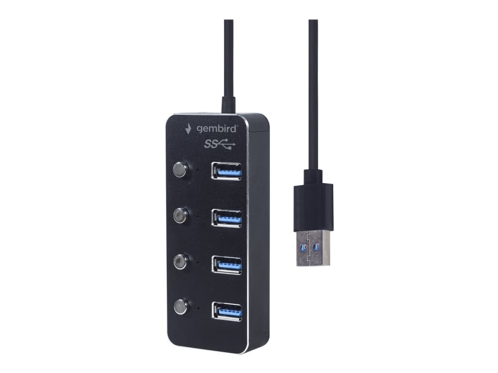 Gembird - Keskitin - virtalähteellä, kytkimillä, musta - 4 x USB 3.1 Gen 1 - pöytätietokoneet