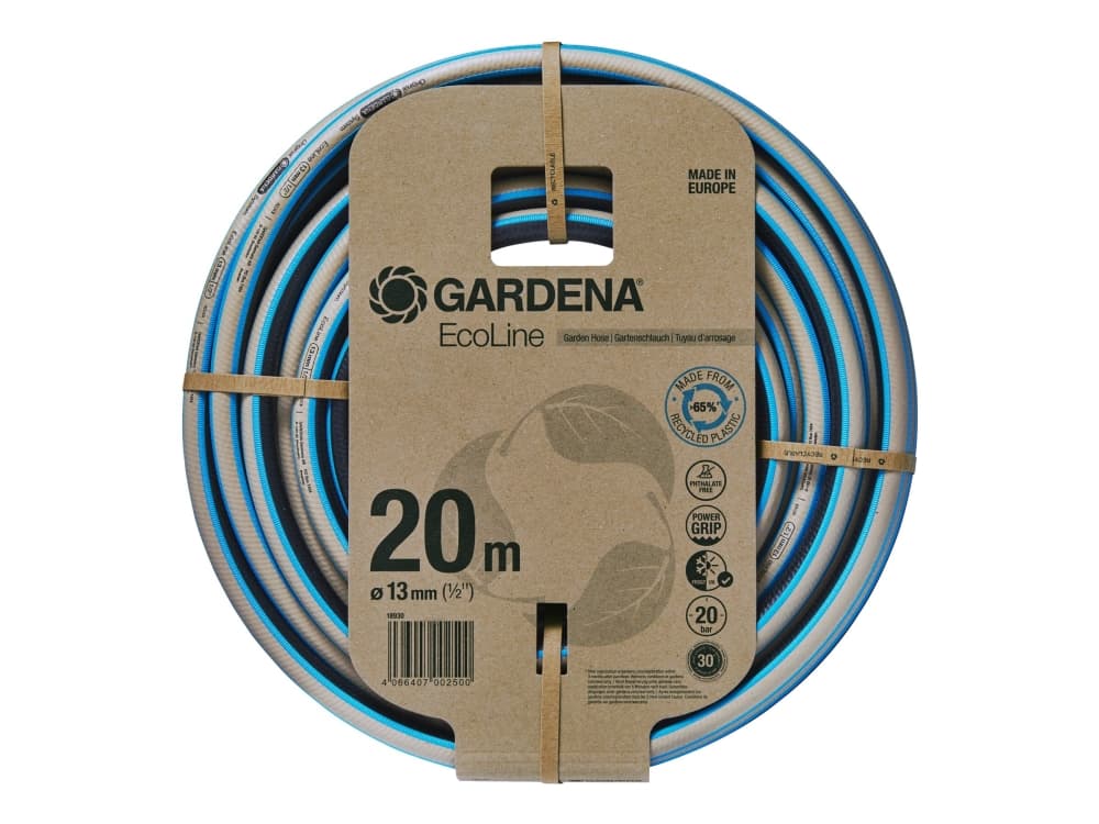 Gardena 18930-20, 20 m, Maanpinnan yläpuolella, Musta, Sininen, Harmaa, Muovi, Kestomuovinen elastomeeri, 20 bar, 1,3 cm