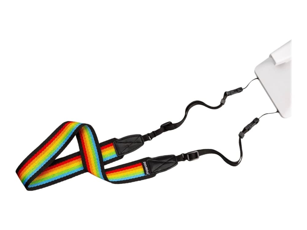Polaroid Camera Strap Flat Rainbow Black, Heti tulostava kamera, Puuvilla, Polyesteri, Musta, Sininen, Vihreä, Oranssi, Punainen, Keltainen, Kiina, Fits Polaroid Now+, Now, OneStep 2 and OneStep+, i-Type, SX-70, 110 cm