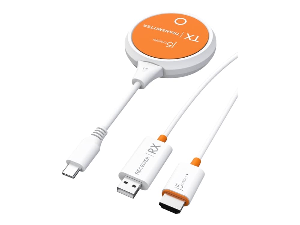 j5create JVAW62-N ScreenCast USB-C® Wireless Display HDMI™ -laajennin, 1920 x 1080 pikseliä, AV-lähetin ja -vastaanotin, 15 m, Langaton, Oranssi, Valkoinen, HDCP