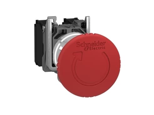 Schneider Electric Schneider Electric Slagkontakt (paddehat-formet) Frontring metal, Med nødstopknap, Rund, kan nulstilles 120 V/AC 6 A 2 x brydekontakt IP66,