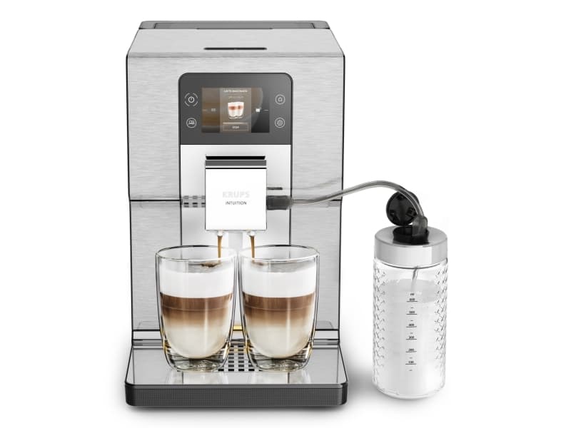 Krups Intuition Experience+ EA877D, Yhdistelmäkahvinkeitin, 3 L, Kahvipavut, Sisäänrakennettu jauhin, 1550 W, Musta, Harjattu teräs