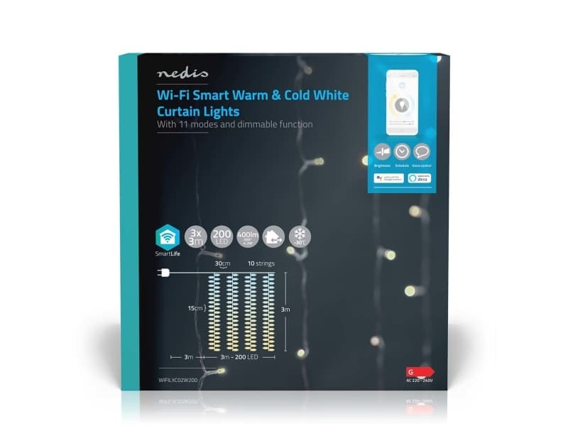 Nedis SmartLife Koristeellinen LED | Wi-Fi | Lämpimästä viileään valkoiseen | 200 LEDiä | 3 m | Android™ / IOS