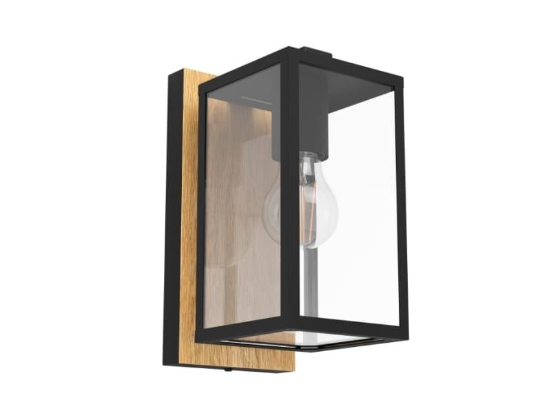 EGLO BUDRONE ULKOSEINÄ E27 MUSTA/WOODLOOK/CLEAR