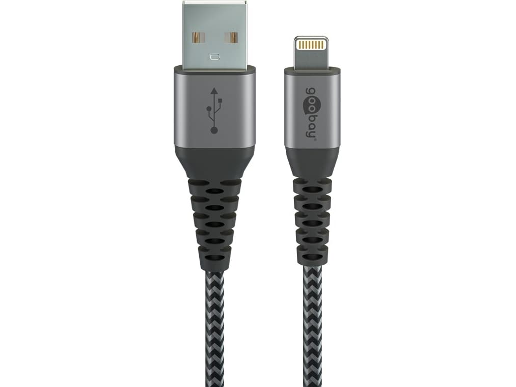 Goobay 49272, 2 m, Lightning, USB C, urosliitin, urosliitin, musta, harmaa