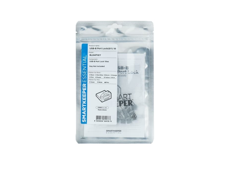Smartkeeper BL04P1GY, Portin lukitsin, USB B-tyyppi, Harmaa, Muovi, 10 kpl, Muovipussi