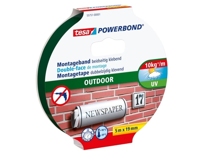 TESA Powerbond, Kiinnitysteippi, Musta, 5 m, Ulkona, Tiili, Metalli, Muovi, Kivi, 19 mm