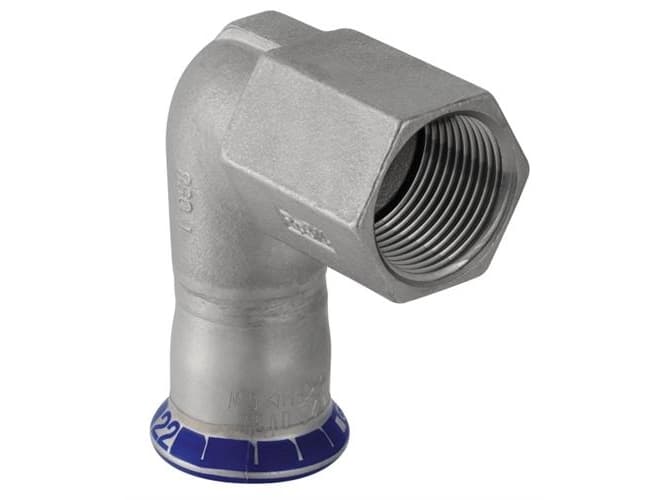 GEBERIT Siirtymäkulma 90 astetta ruostumaton 15 mm-1/2 pistorasia / pistorasia mapress