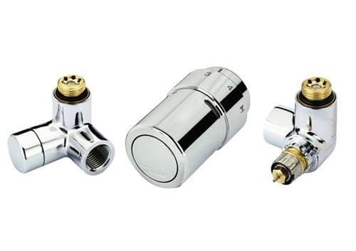 DANFOSS-venttiilisarja tyyppi RTX sis. paluutermostaatin, joka tunnistaa veden lämpötilan. Säätöventtiilin/RTX-paluutermostaatin asennus oikealle.