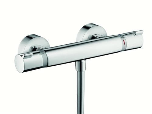 HANSGrohe Ecostat termostaattisekoitin, jossa on suihkuventtiili 1/2 alaspäin sekä liitoskappaleet ja ruusukkeet