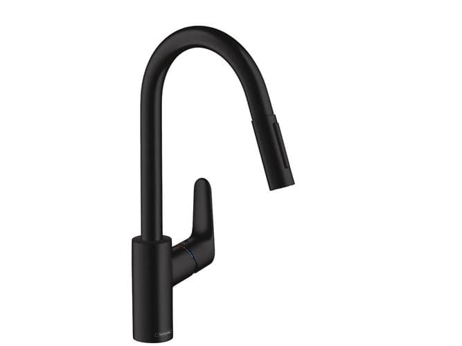 hansGrohe Focus 240 keittiöhana ulosvedettävällä suihkumatolla musta