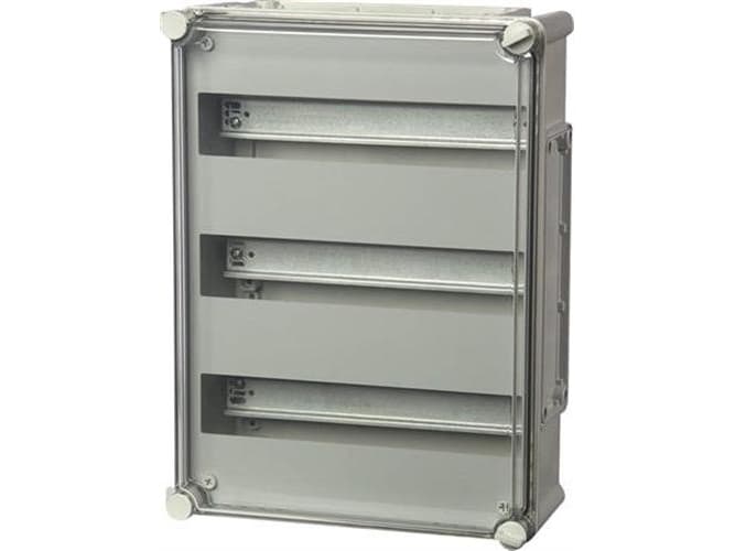FIBOX DIN-skinnekasse HxBxD 380x280x130 mm komplet med sidehængslet låg 3x14M IP65