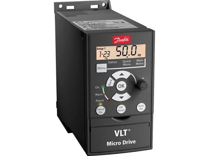 DANFOSS Taajuusmuuttaja Micro Drive FC51 3x400VAC ilman näyttöäIP20 korkeus 150 x leveys 70 x syvyys 1480,75kW- 2,2A ilman jarruhakkuria