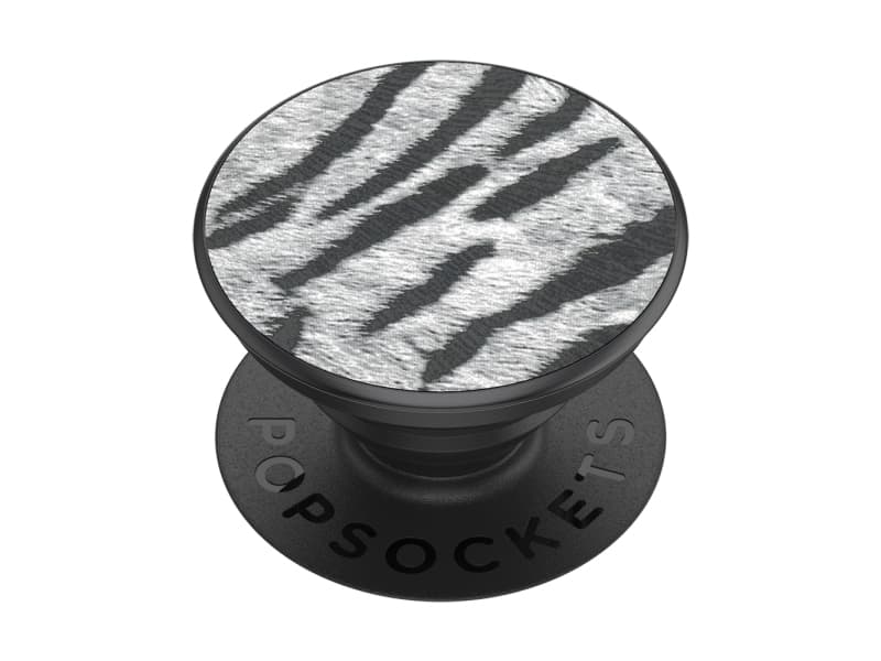 PopSockets Faux Leather Zebra, Grippi, Musta, Harmaa, Valkoinen, Tekonahka
