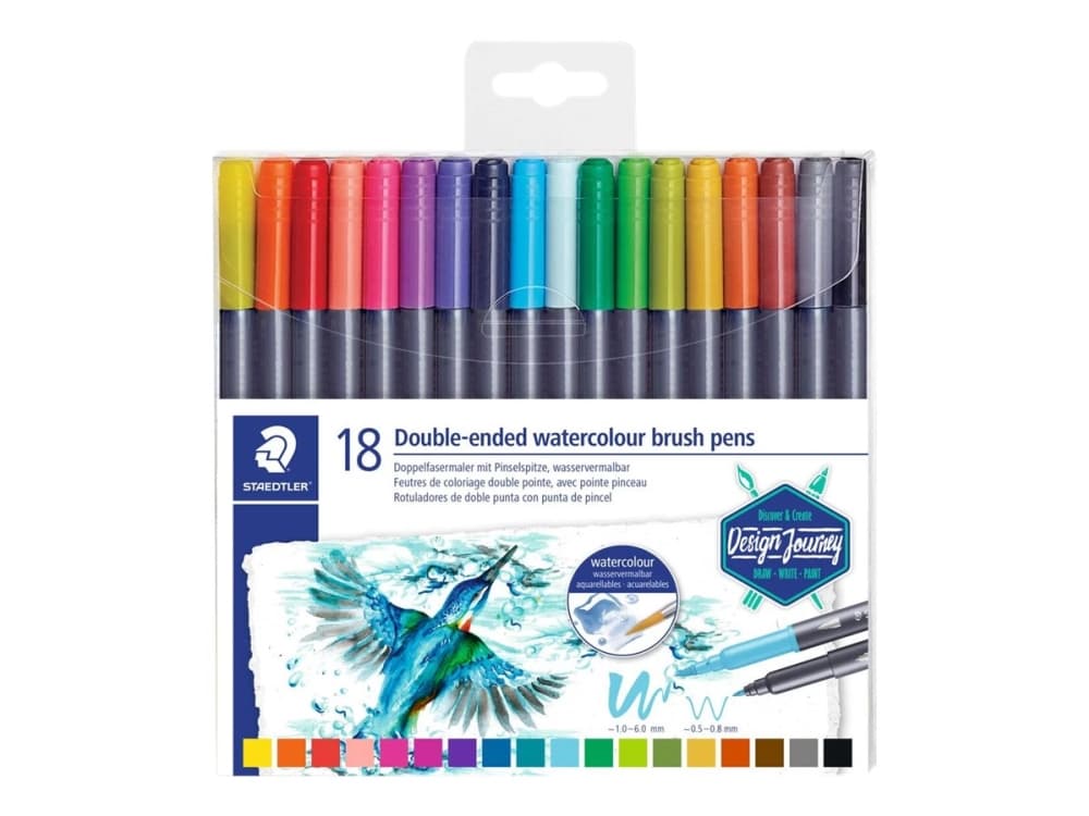 Staedtler 3001, Ohut/erittäin paksu, 18 väriä, Monivärinen, Pyöreä kärki ja sivellinkärki, 0,5 mm, 6 mm